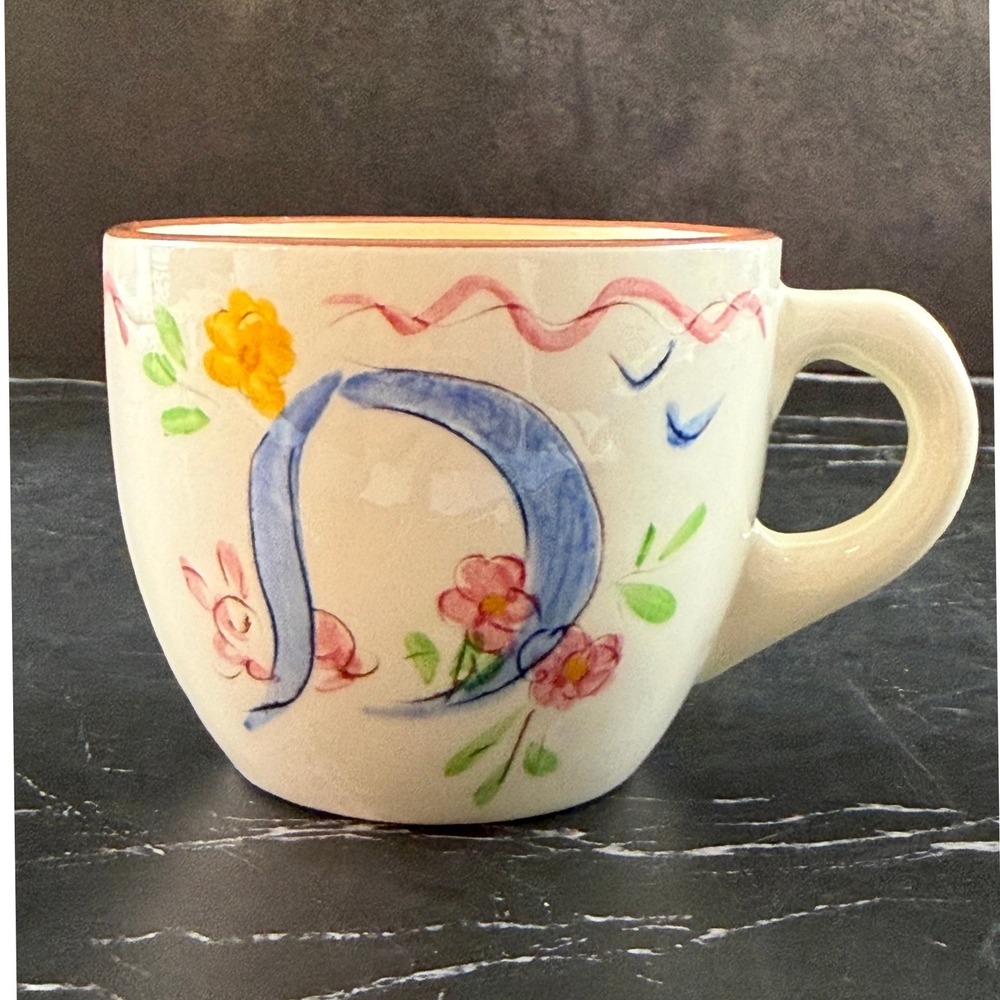 VTG Hand Painted Stangl Kiddieware ABC Letter D Mug Bunny Motif 2 3/4in
